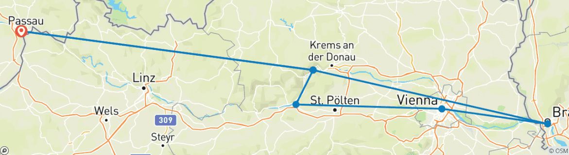 Karte von Donau Weihnachtstraum 2025 (7 Destinationen)