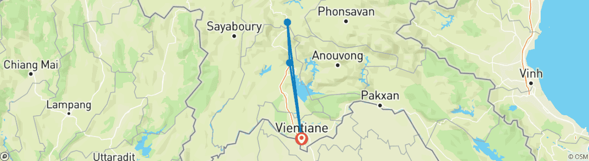 Map of Enthralling Laos Motorcycle Tour from Vientiane to Vang Vieng, Phou Khao Khouay