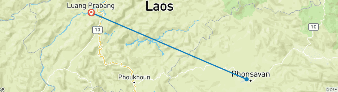 Kaart van Ongerepte Laos Dirt Bike Tour van Luang Prabang naar Muang Hiam, Xam Neua, Phonsavan