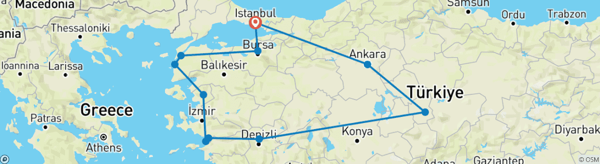 Foto van een kaart met de route van de rondreis