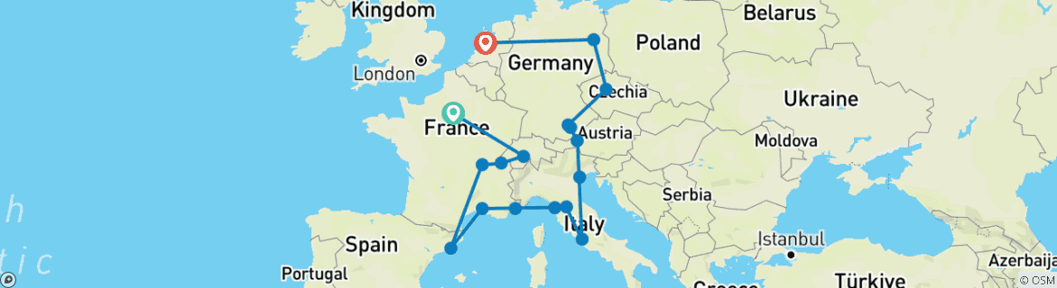 Image d'une carte montrant l'itinéraire du circuit