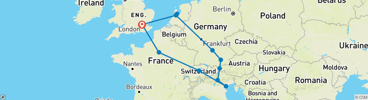 Foto van een kaart met de route van de rondreis