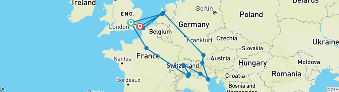 Carte du circuit Horizon européen (Plus, Hiver (jusqu'à mars 26), Départ Amsterdam, Classique)