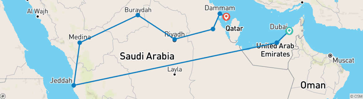 Map of Emirates and Classics of Arabia end Bahrein