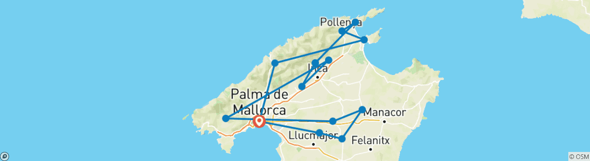 Image of a map showing the route of the tour