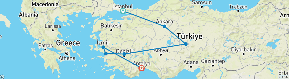 Foto van een kaart met de route van de rondreis