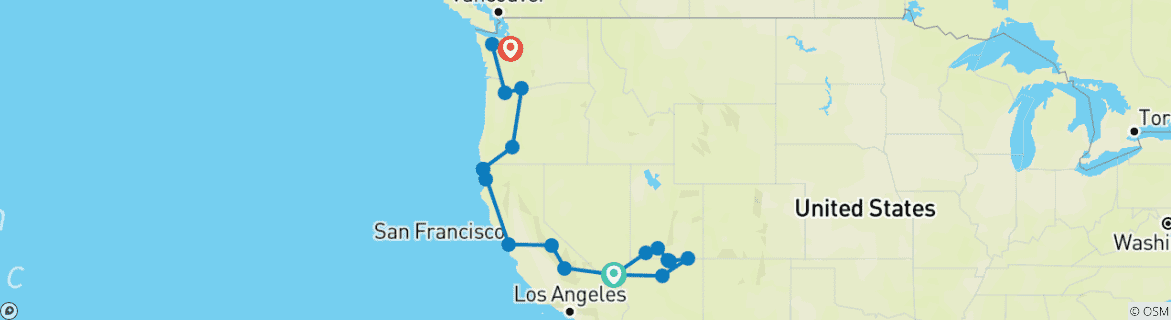 Map of Western USA Encompassed