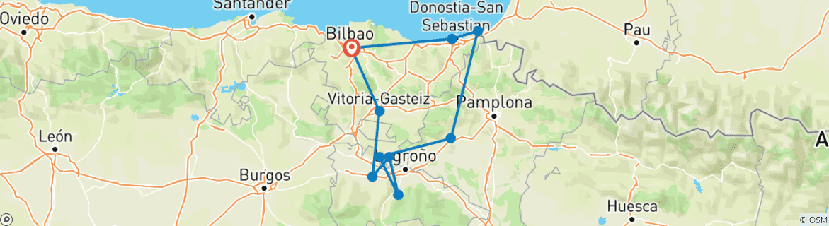 Map of La Rioja & Basque Country guided cycling tour