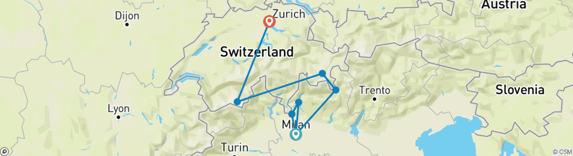 Carte du circuit Saveur de la SUISSE - de MILAN