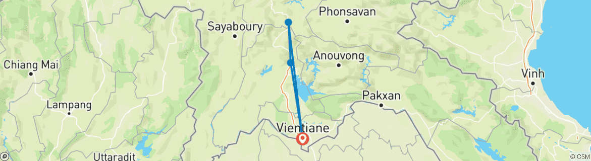 Kaart van Levendige motorreis door Laos van Vientiane naar Vang Vieng & Phou Khao Khouay