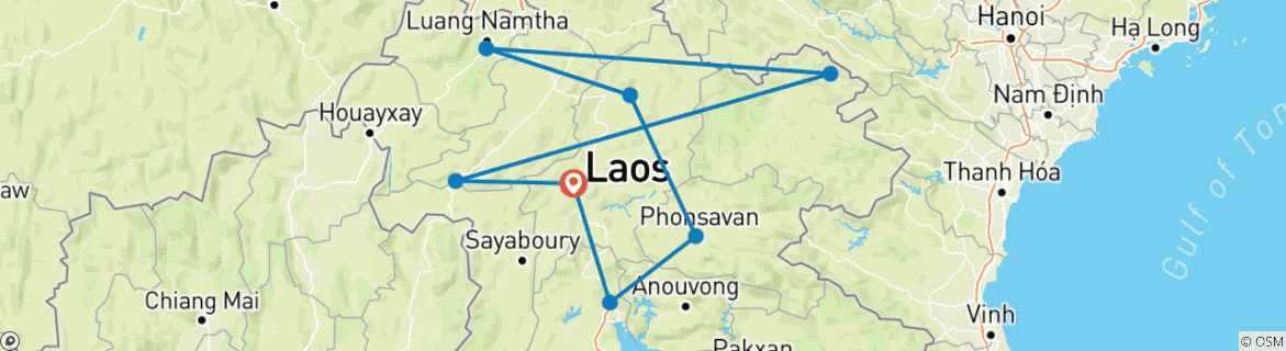 Map of Adventurous Laos Motorcycle Tour : Exploring Mystical Mountains from Luang Prabang to Vang Vieng