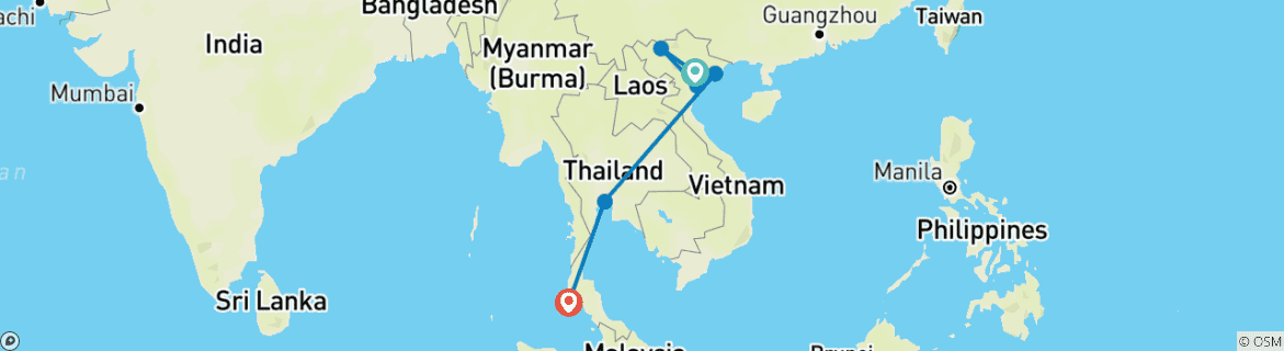 Map of Vietnam Thailand 14 Days Classic Highlights for First-Timers