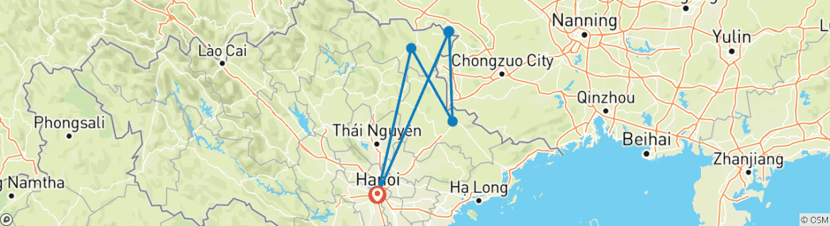 Map of 3D2N in Cao Bang - Ban Gioc Warerfall by Limousine - Journey from Hanoi - Join-in Tour