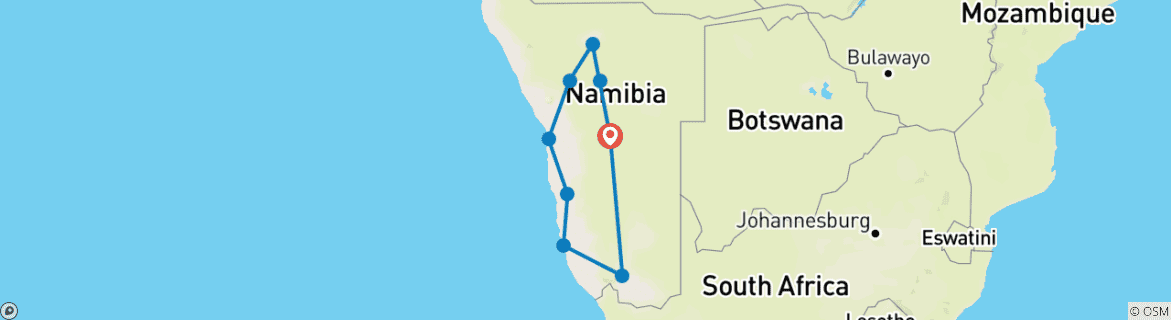 Karte von Namibia intensiv erleben - von Süd nach Nord - Geführte Privatreise