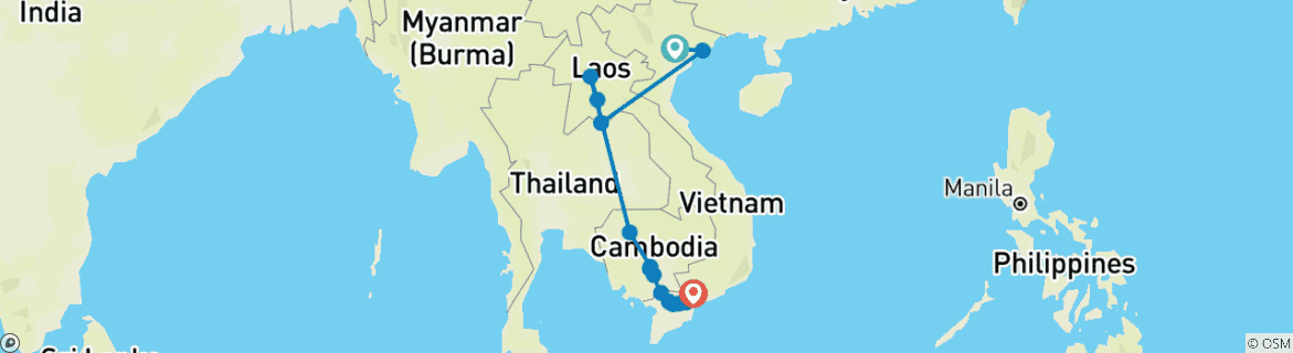 Map of Indochina Mekong Journey