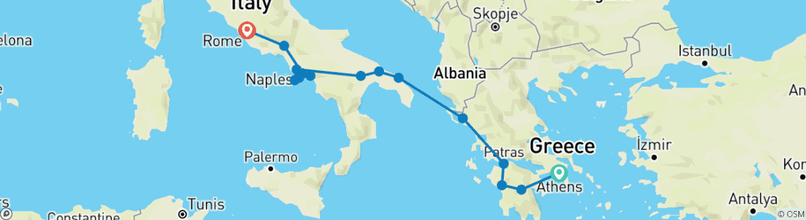 Mapa de Atenas, Península, Corazón de Italia con Sorrento (15 destinations)