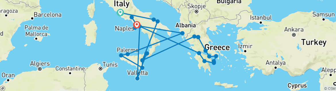 Map of Rome, Complete Greece and Sicily (38 destinations)