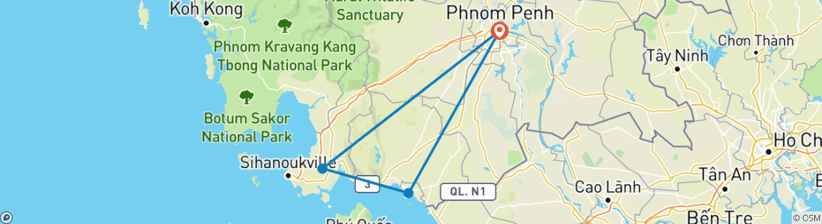 Map of Exciting Phnom Penh Dirt Bike Tour to Kep & Preah Monivong National Park - 3 Days