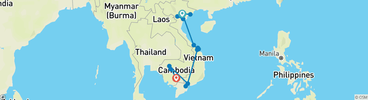 Karte mit der Reiseroute