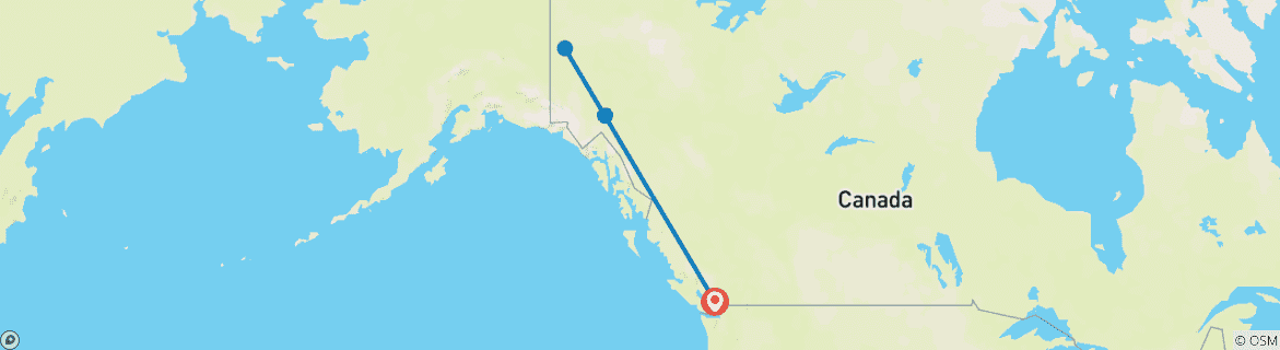 Map of Aurora Wellness Escape: Whitehorse and Dawson City from Vancouver