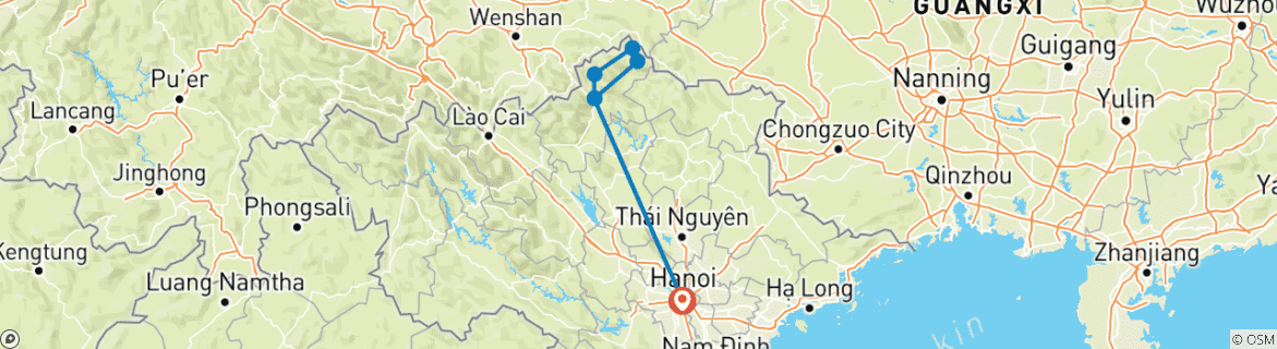 Map of 6-Day Ha Giang Loop Motorbike Tour from Hanoi