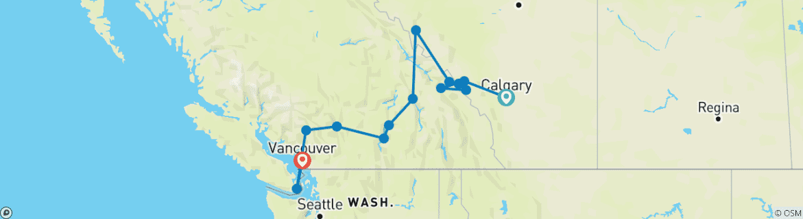 Map of Western Canada tour