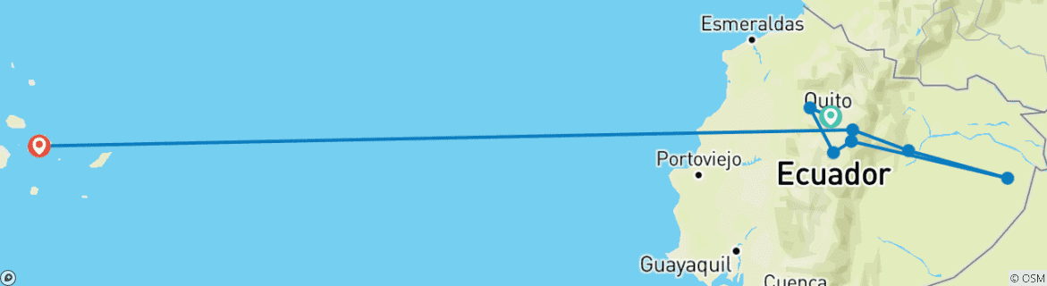 Map of Ecuador Nature and Wildlife: Andes, Amazon and Galapagos