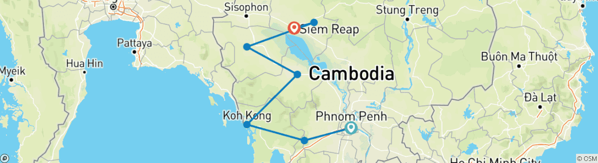 Map of Engaging Cambodia Offroad Motorbike Tour from Phnom Penh to Kirirom National Park, Battambang