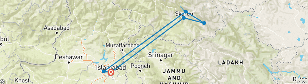 Map of 10-Day Trek through Pakistan's Karakoram Mountains