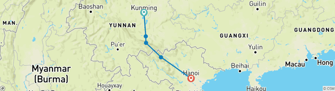 Map of China to Vietnam: An Overland Adventure