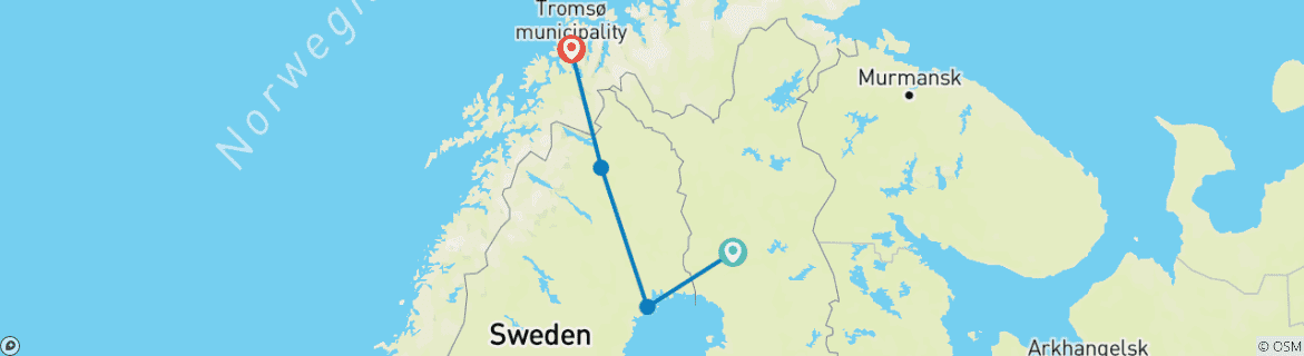 Carte du circuit Le nord de la Scandinavie en hiver