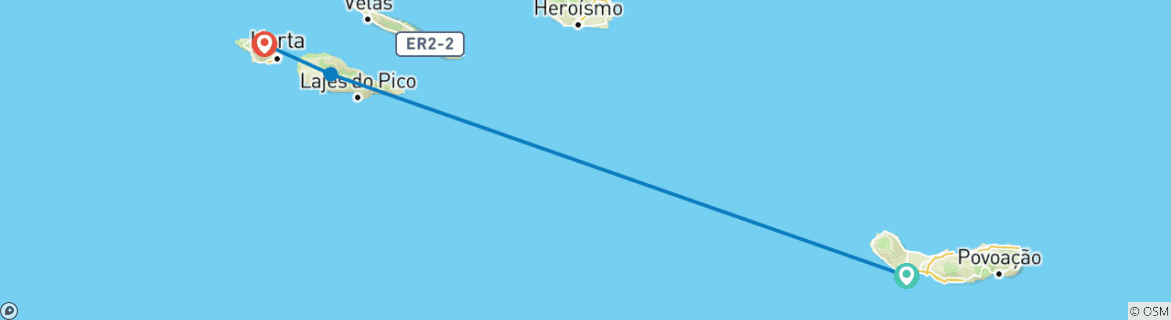 Kaart van Walvissen kijken en eilandhoppen (van Ponta Delgada naar Faial Eiland)