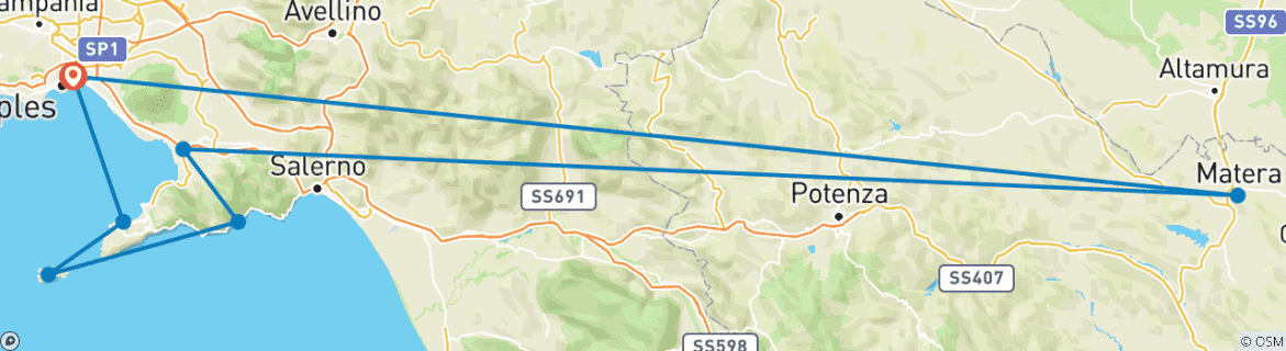 Map of From Campania To Matera