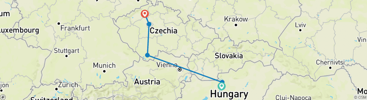 Carte du circuit Les saveurs du Danube - Une croisière viticole avec Prague