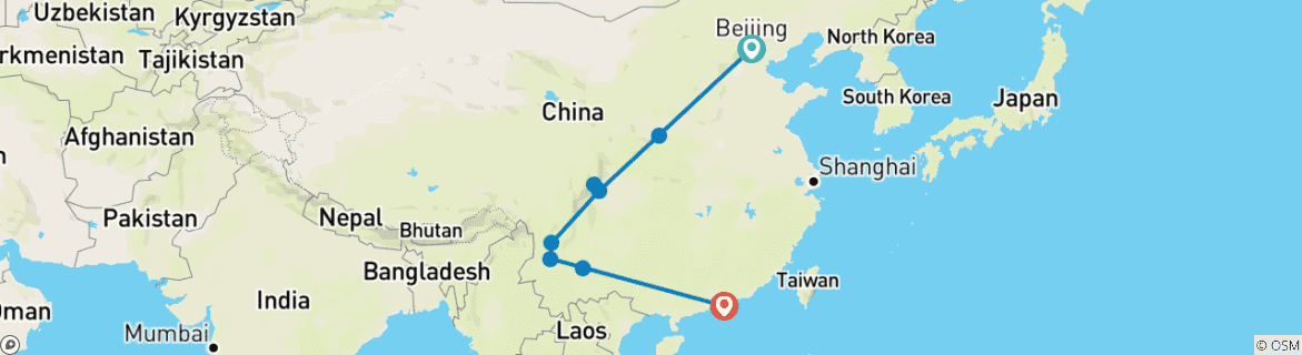 Map of Beijing, Chengdu, Lijiang & Dali - 14 days