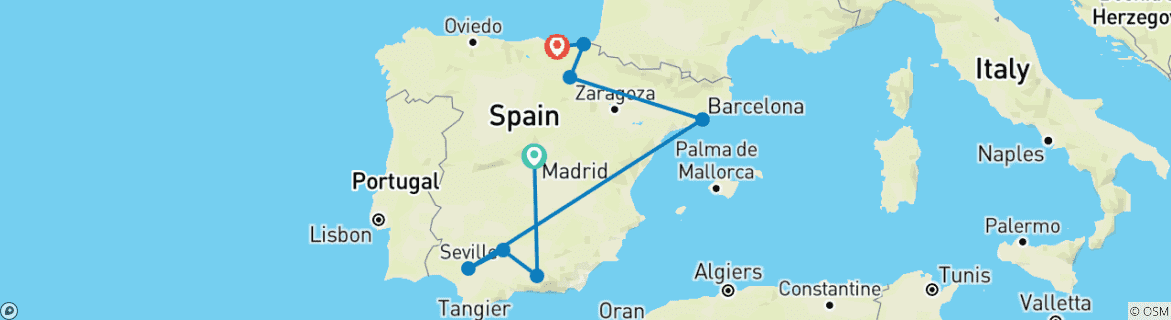 Map of Complete Spain: South to North Adventure