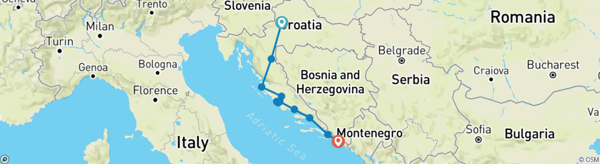 Image of a map showing the route of the tour