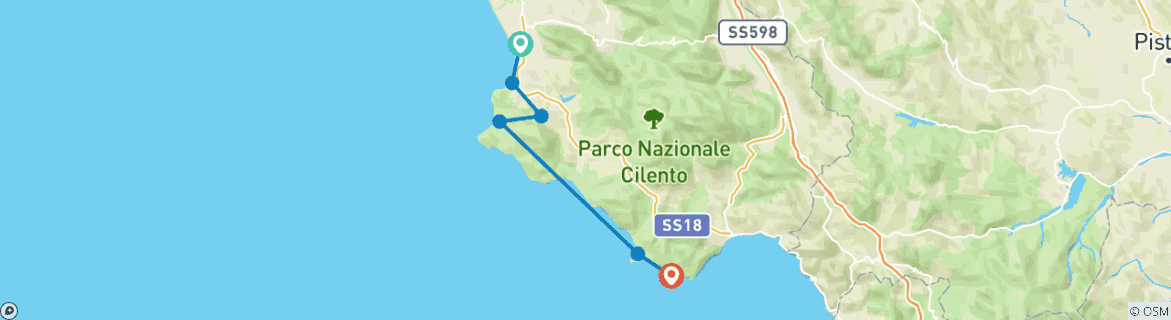 Map of Coastal Cilento Walk