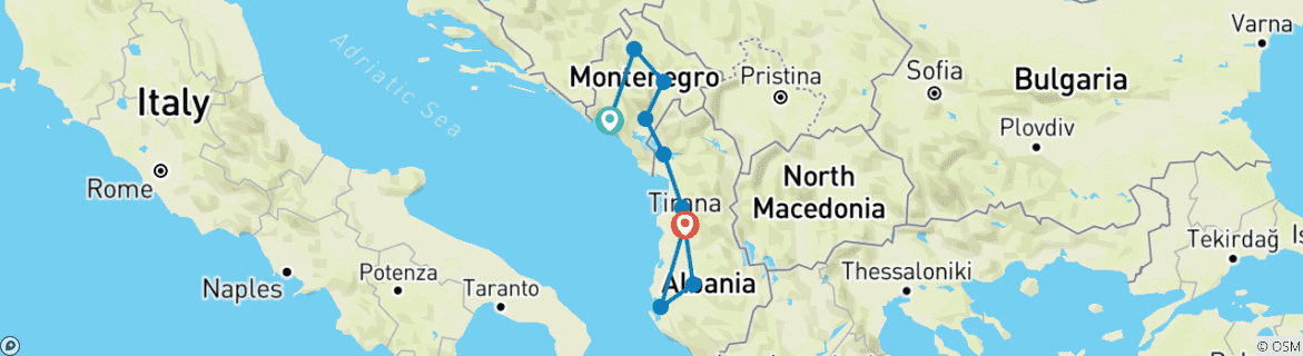 Map of Montenegro & Albania Adventure