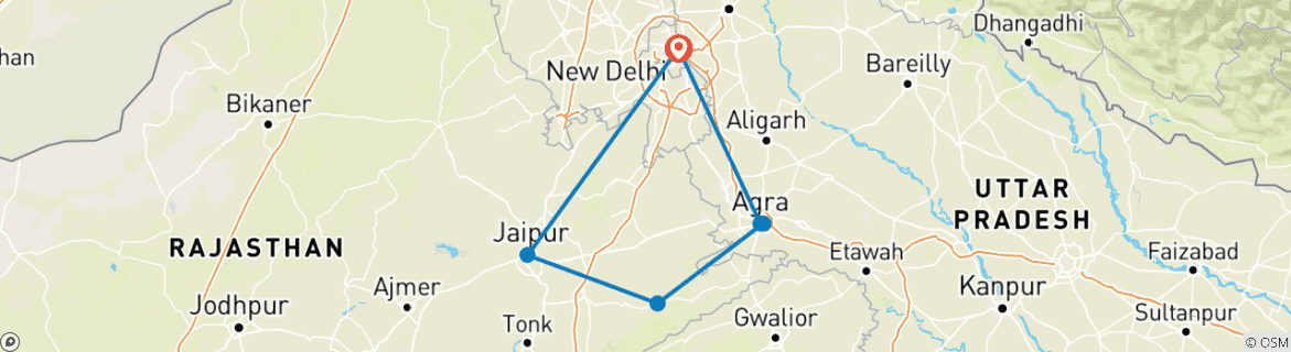 Map of Golden Triangle & Goa 2025 - 11 days