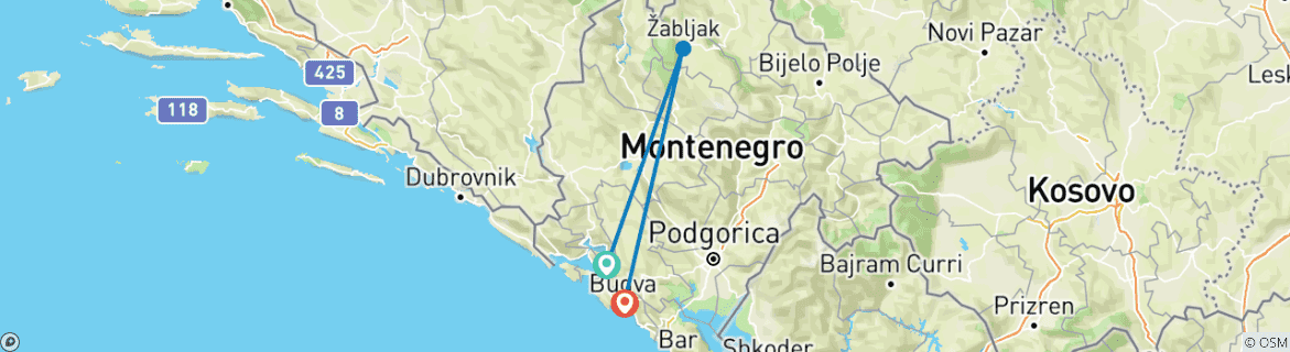 Map of Montenegro: Medieval Towns & Mountain Views