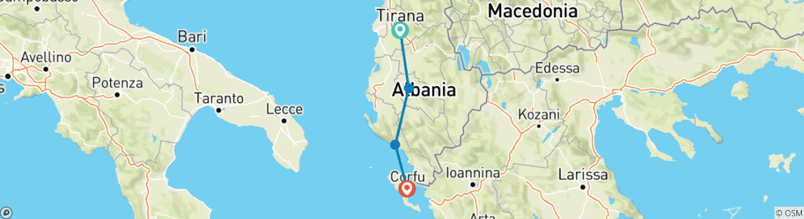 Map of Tirana to Corfu:  Ancient Towns & the Albanian Riviera