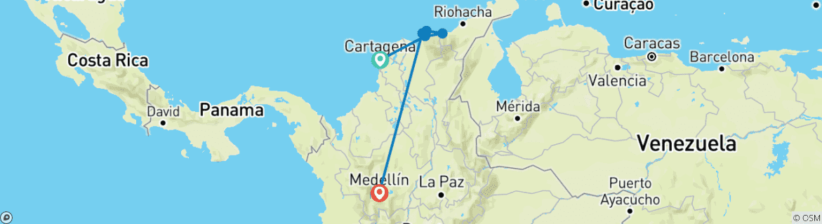 Map of Colombian Explorer: Medellín Nights & Tayrona National Park