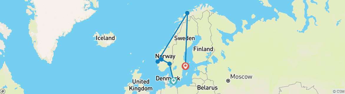 Map of Winter Scandinavia and Northern Lights Small Group Tour