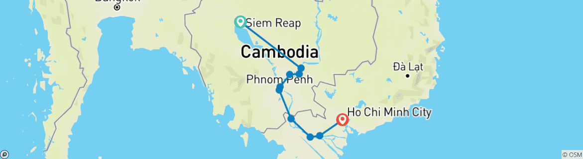 Map of Meandering along the Mekong 2025|2026 - 10 Days (from Siem Reap to Ho Chi Minh City)