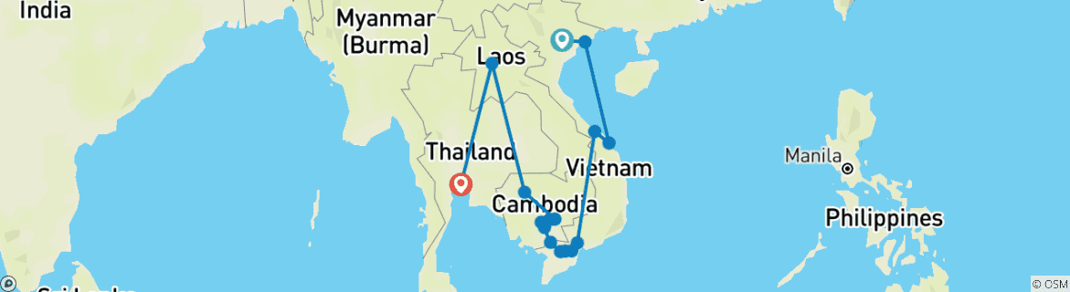 Mapa de Gran Indochina y Mekong de Lujo 2025-2026|2026-2027 - 25 Días