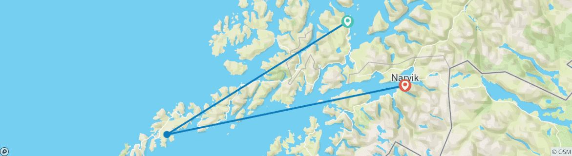 Karte von Winterabenteuer Lofoten: Zum Nordlichtzauber im Stelzenhaus (von Harstad bis Narvik)