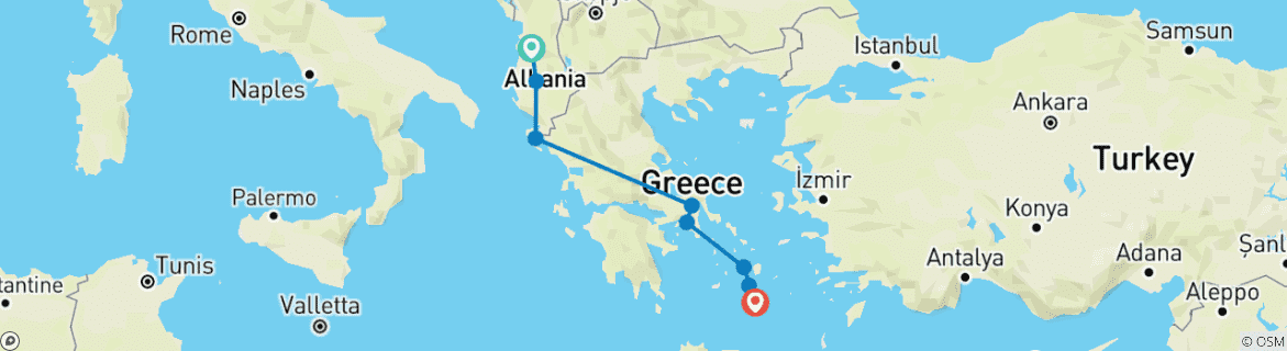 Map of Tirana to Santorini: The Albanian Riviera & Iconic Greek Islands