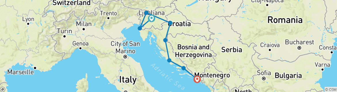 Map of Highlights of Slovenia & Croatia