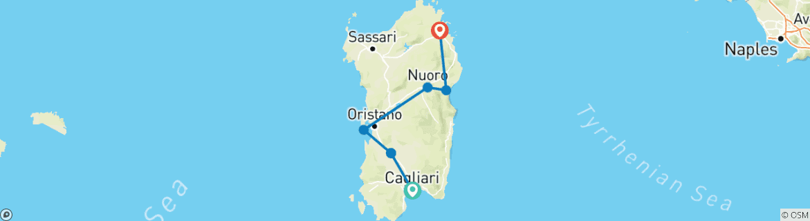 Map of South to North Sardinia Express